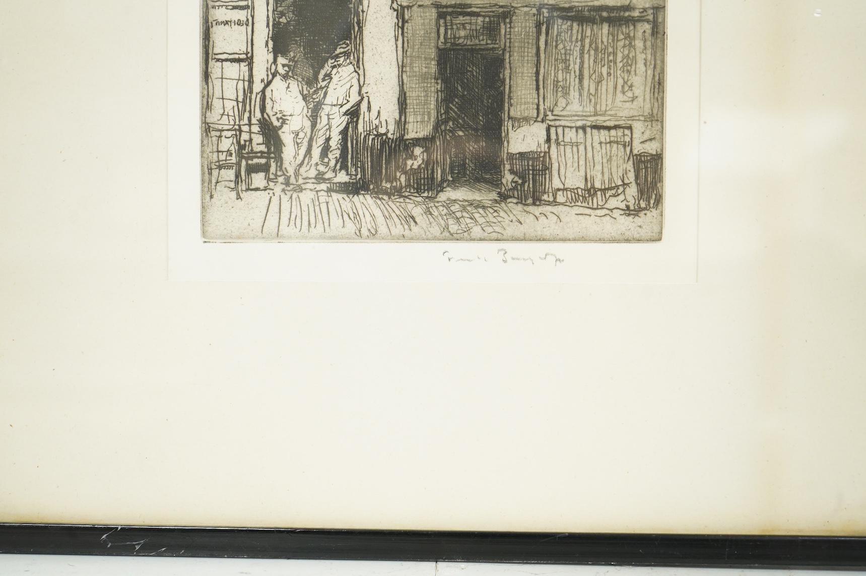 Sir Frank Brangwyn RA, RWS, RBA, (1867-1956), 'Estaminet at Montreuil’, signed in pencil, c.1907, dry point etching, 15.5 x 19cm